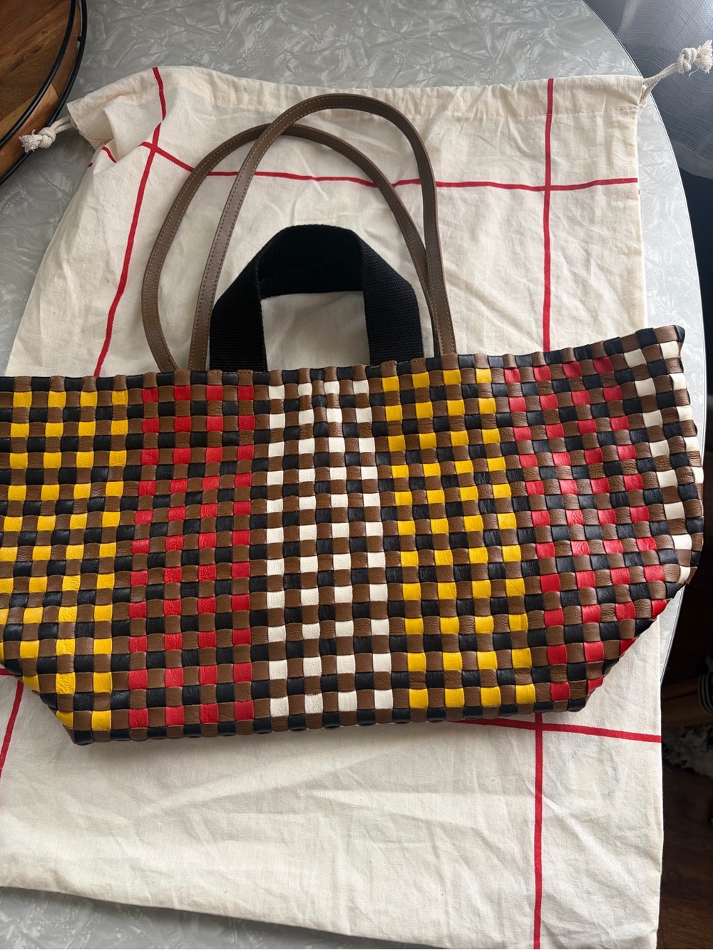 Clare V. Bateau Harlequin Checker woven tote